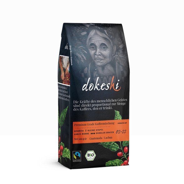 Roasted coffee packaging with the title 'dokeshi Coffee Bag '