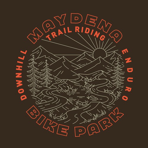 Line art t-shirt with the title 'Maydena Bike Park Trail Riding'