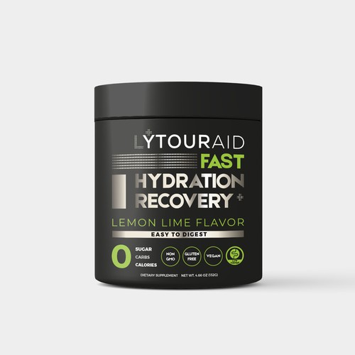 Black packaging with the title 'Fast Hydration Recovery Product Packaging Design'