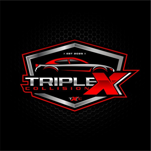 Automotive logo with the title 'Triple X Collision Logo'