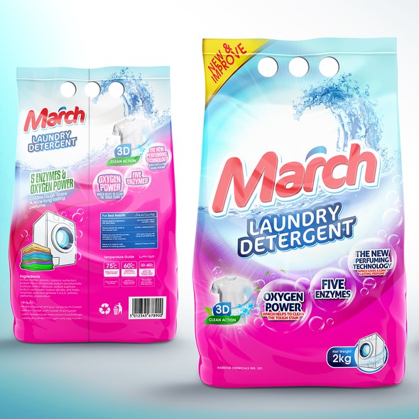 Clean packaging with the title 'Design packaging for laundry Detergent Powder'