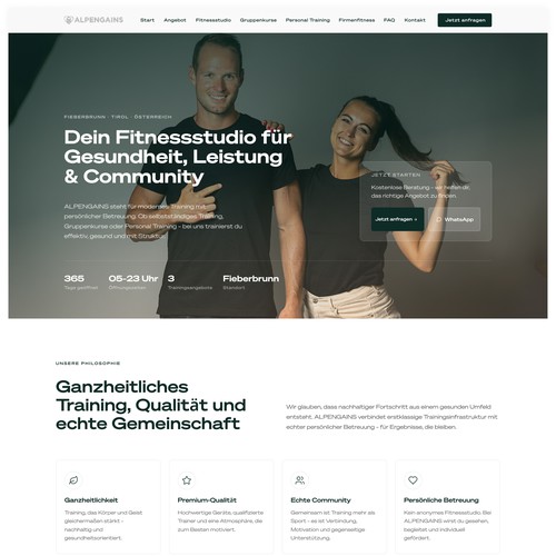 Fitness website with the title 'Alpengains website'