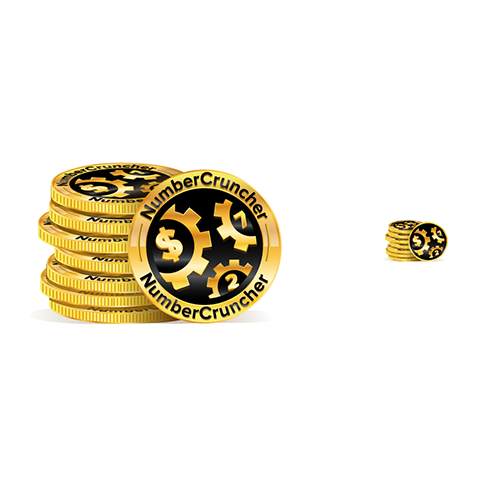 Coin design with the title 'Number Cruncher icon design'