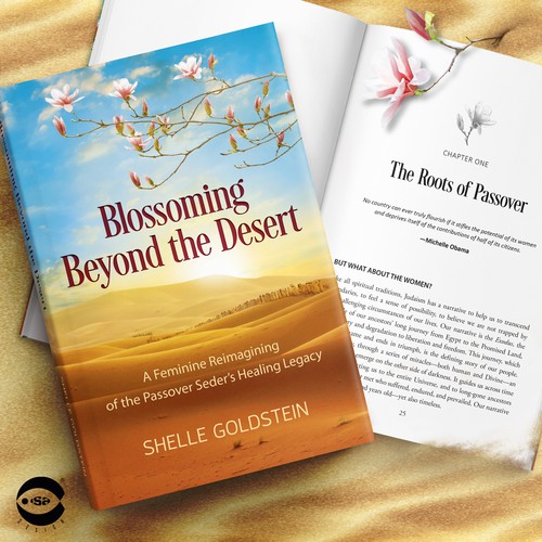 Beautiful design with the title 'Book cover and typesetting for “Blossoming Beyond the Desert” by Shelle Goldstein'