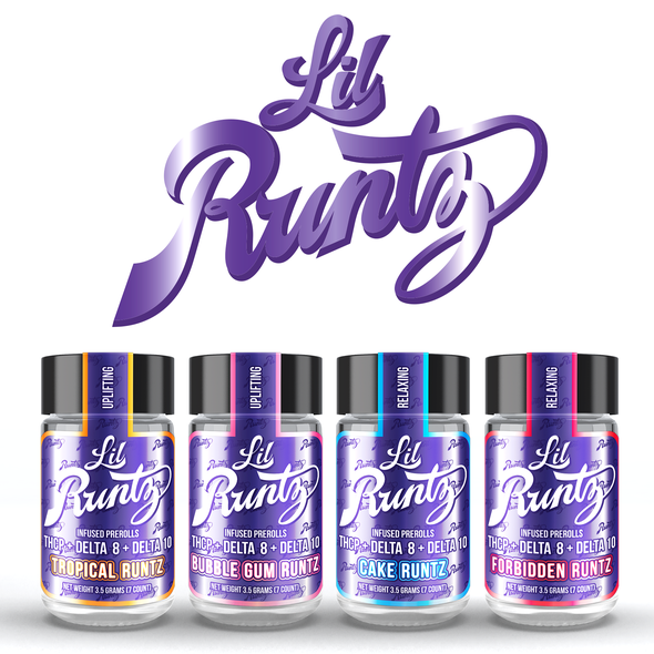 Photoshop label with the title 'Puro / Runtz New Products Line Design'