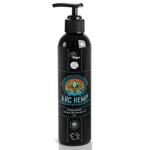 Cannabis label with the title 'ARC HEMP Massage oil label'