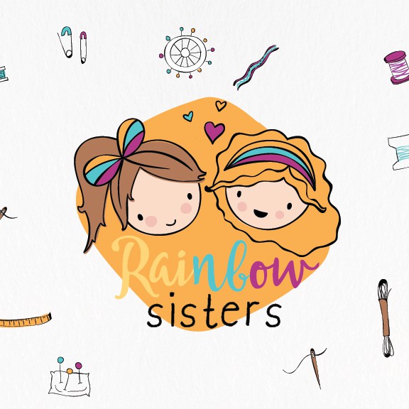 Rainbow design with the title 'Adorable sisters illustration for their bag company'