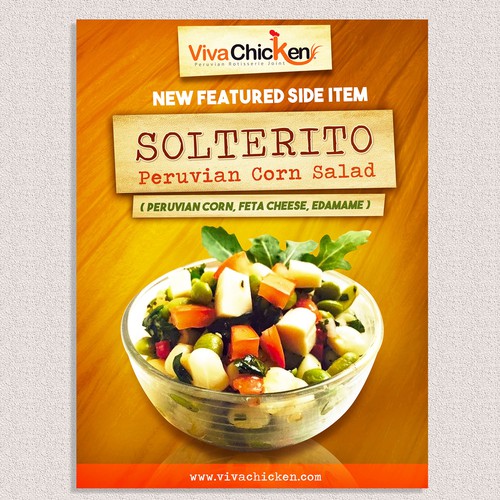 Salad design with the title 'VIVA CHICKEN: SOLTERITO NEW SIDE DISH POSTER'