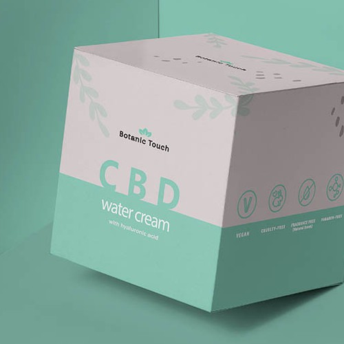 Minimal packaging with the title 'CBD water cream'