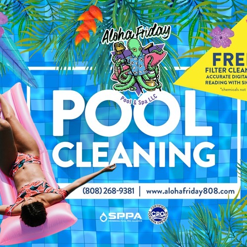 Spa design with the title 'Postcard for pool cleaning'