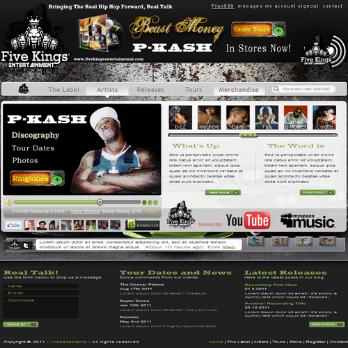 Entertainment website with the title 'Web Page Design for FIVE KINGS ENTERTAINMENT'