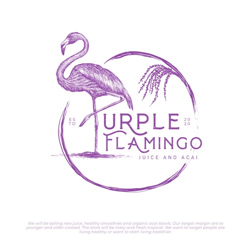 Juice logo with the title 'Purple flamingo logo for juice and acai'