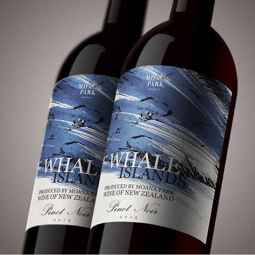 Blue label with the title 'Hand drawn wine label'