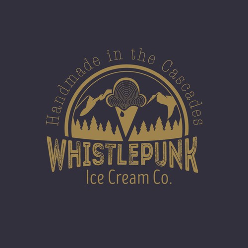Steampunk logo with the title 'Mountain scapes and Unique icecream logos'