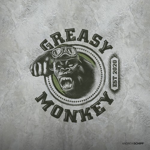Humorous logo with the title 'Greasy Monkey'