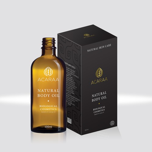 Body care packaging with the title 'Natural body oil'