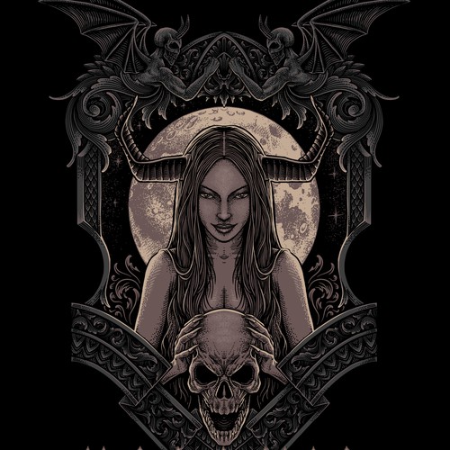 Metal band design with the title 'Engraving style, dark art, metal band'