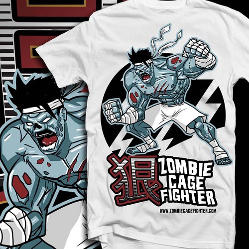 Mascot t-shirt with the title 'Zombie Cage Fighter T-Shirt Design'