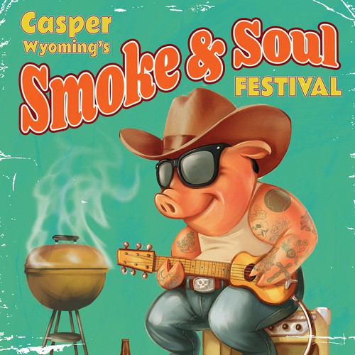 Guitar design with the title 'Hand painted pig with guitar'