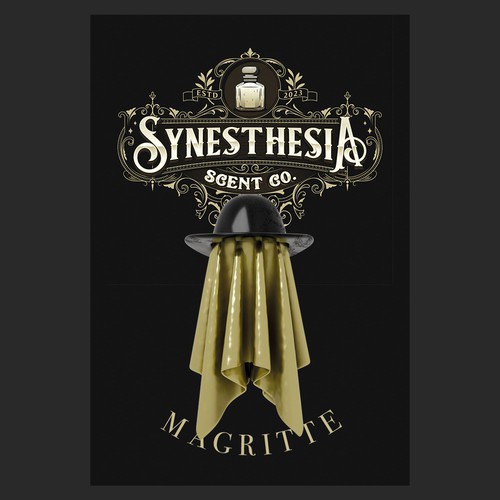 Dark label with the title 'A dark perfume label for an independent perfume house inspired by classic paintings'