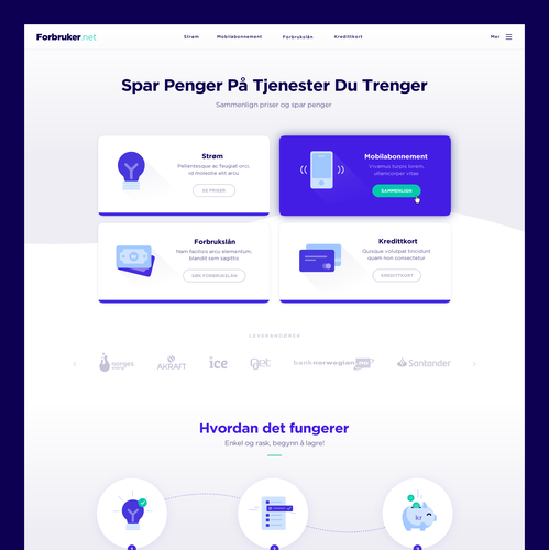 Insurance website with the title 'FORBRUKER - Comparing service for power, car, insurance, loan, credit card'