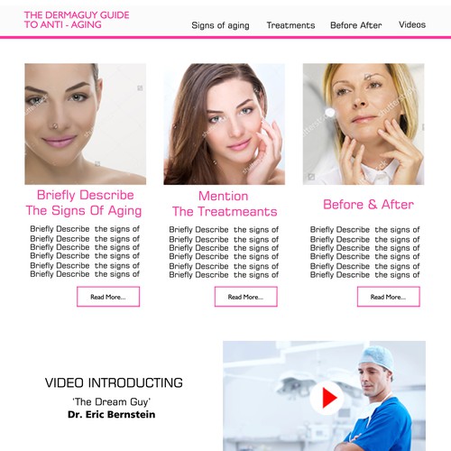 Skin care website with the title 'website page design for skincare minimalistic'