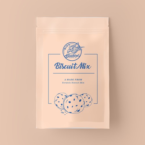 Biscuit packaging with the title 'scratch biscuit mix package design'