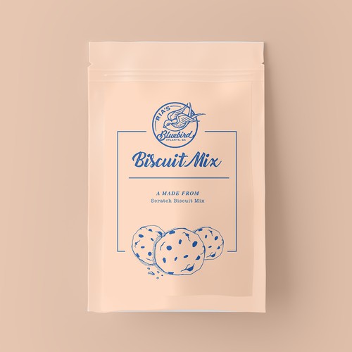 Creative packaging with the title 'scratch biscuit mix package design'