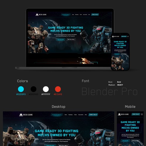 Redesigned website with the title 'MECH GAME Home Page Redesign'