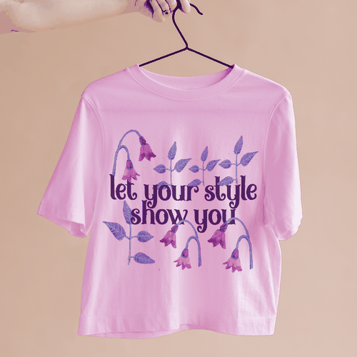 Watercolor t-shirt with the title 'Feminine T-Shirt Design'
