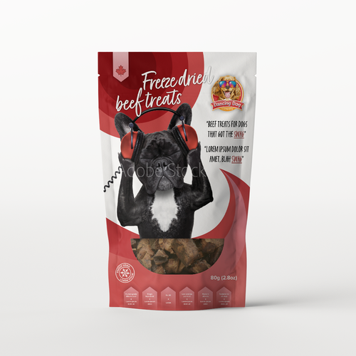 Funny packaging with the title 'Dancing dog packaging design'