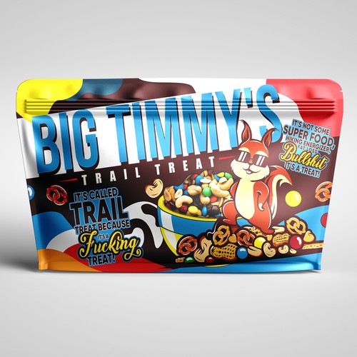 Superfood packaging with the title 'Packaging design for Big Timmy's - Trail Treat'