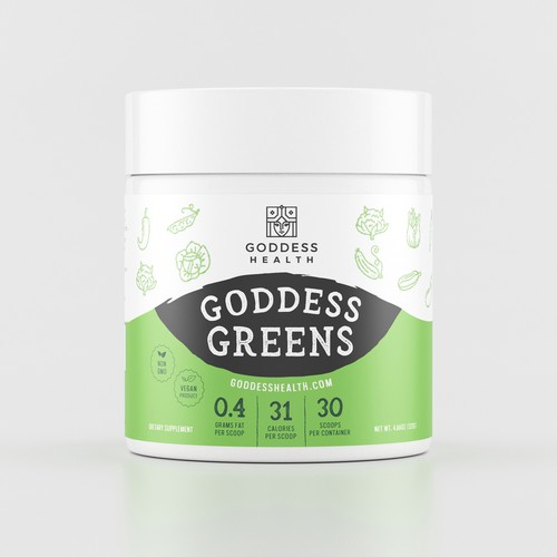Vegetarian design with the title 'Goddes Greens Label Design'