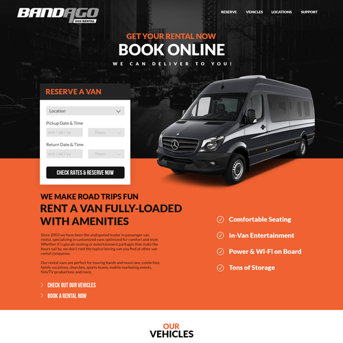 Sleek website with the title 'Upscale Passenger Van Rental Website'