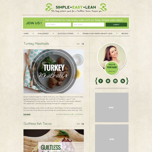 Food website with the title 'New blog Simple*Easy*Lean needs a fresh & innovative design'