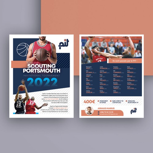 Basketball design with the title 'Need a commercial support for a Basketball Scouting trip'