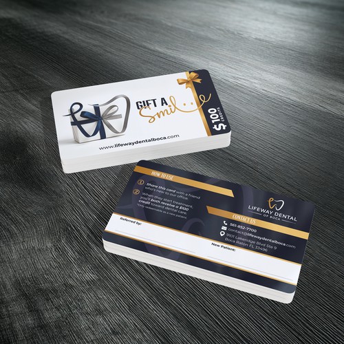 Gift card design with the title 'Gift a Smile — Dental Referral Gift Card'