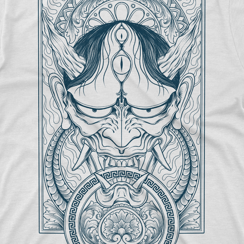 Japanese t-shirt with the title 'hannya mask design'