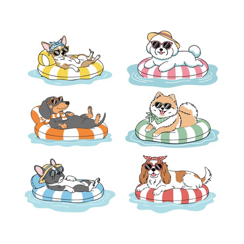 Holiday illustration with the title '"Chilling Dogs" Pet Rescue T-shirt Design Bundle'