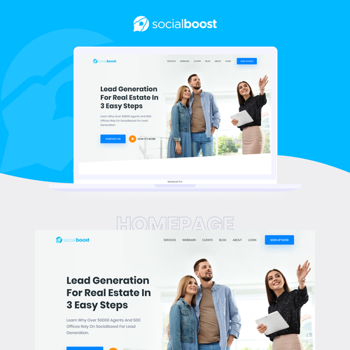 Social networking design with the title 'Social Boost Website Design'