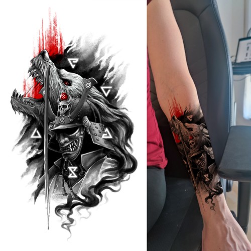 Wolf design with the title 'Samurai Wolf Tattoo'