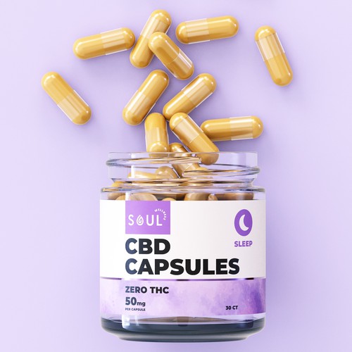 Mockup label with the title 'Packaging Design for CBD capsules'
