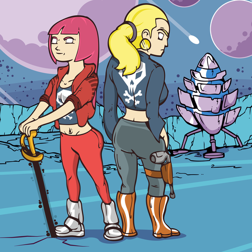 Erotic book cover with the title 'Lesbian Space Pirates'