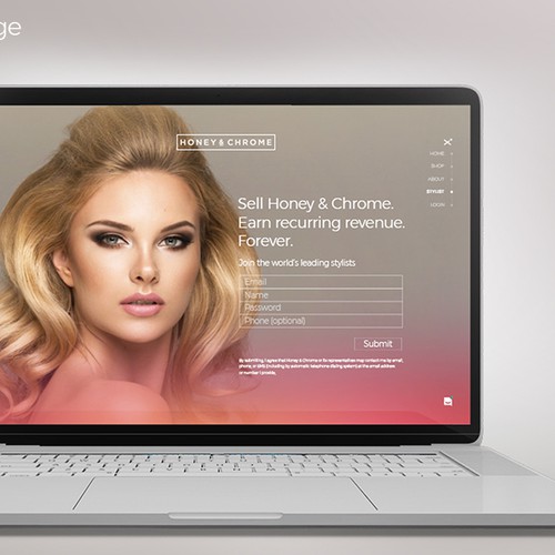 Cosmetics website with the title 'Honey & Chrome Website Concept '