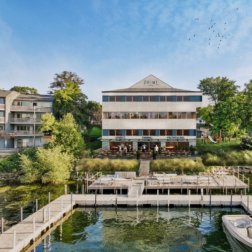 Facade design with the title 'Design concept for the lake side restaurant facade'