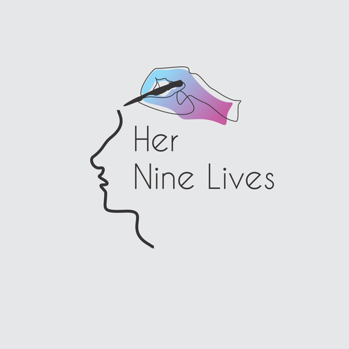 Writing logo with the title 'her 9 lives'