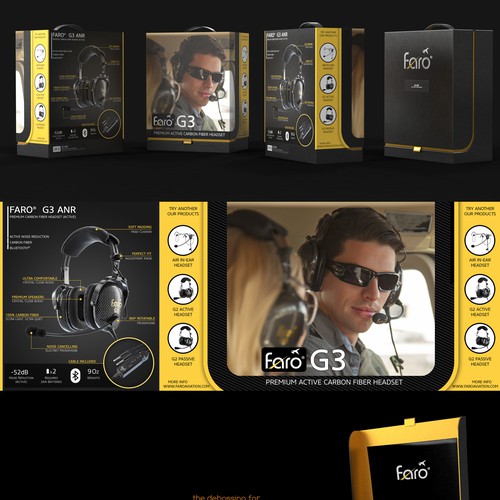 Headphone design with the title 'premium box for high end aviation headset'