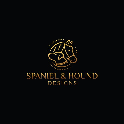 Cat, dog, and horse logo with the title 'Spaniel & Hound Designs'