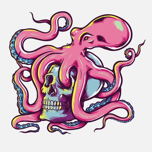 Octopus artwork with the title 'Skull & Octopus'