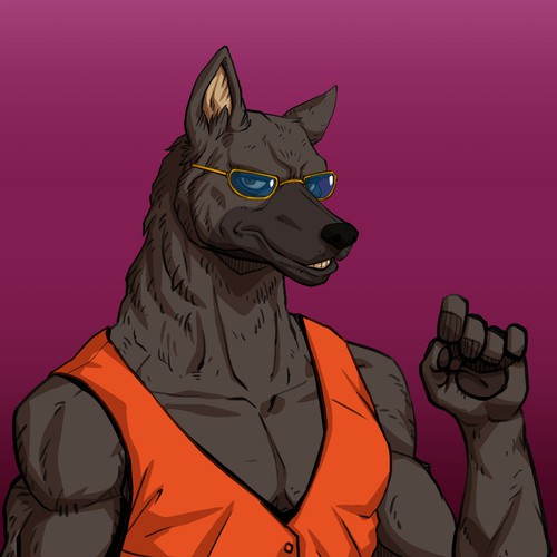 Anthropomorphic design with the title 'NFT Dog Man'